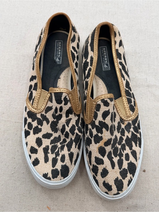 Sperry Shoes - Sperry Leopard Print Slip-On Flats with Metallic Trim - Women's Brown